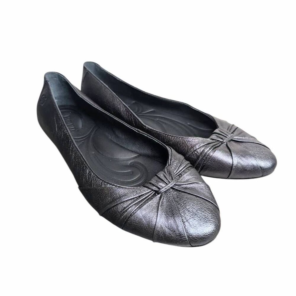 Born Adeline gunmetal silver metallic leather flats womens 9.5